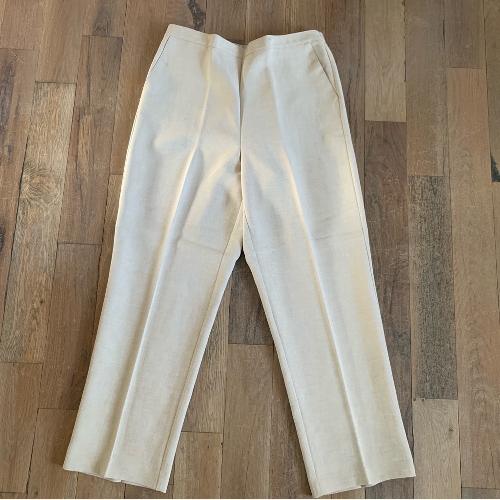 Alfred Dunner Pants Beige Size 14 Straight Fit High Waisted Side Zip